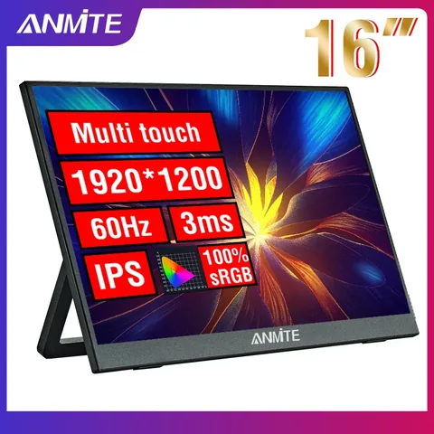 Anmite 16인치 휴대용 모니터의 정면 모습과 주요 스펙