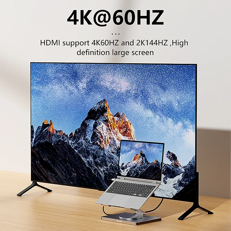 4K 60Hz 모니터와 연결된 노트북 거치대