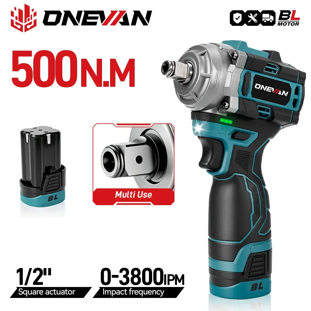 ONEVAN 500N.M 임팩트 렌치 본체와 배터리 구성