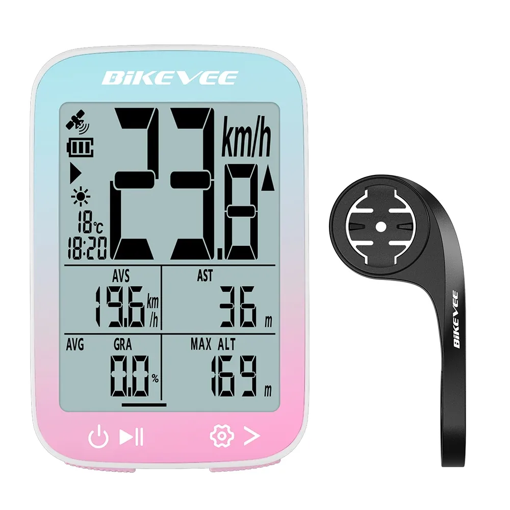 BIKEVEE GPS 속도계 정면 및 거치대 구성
