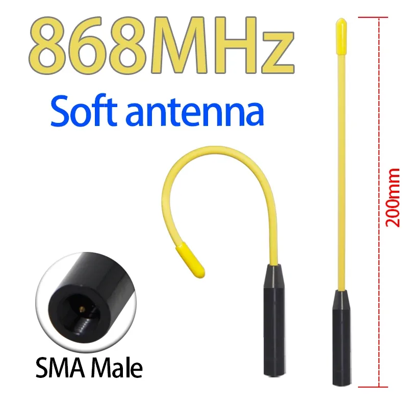 노란색 소프트 안테나와 SMA 커넥터 상세