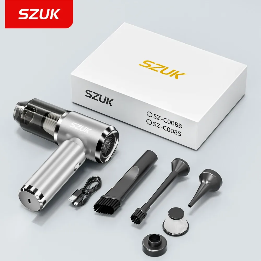 SZUK 무선 차량용 청소기와 구성품 전체 모습