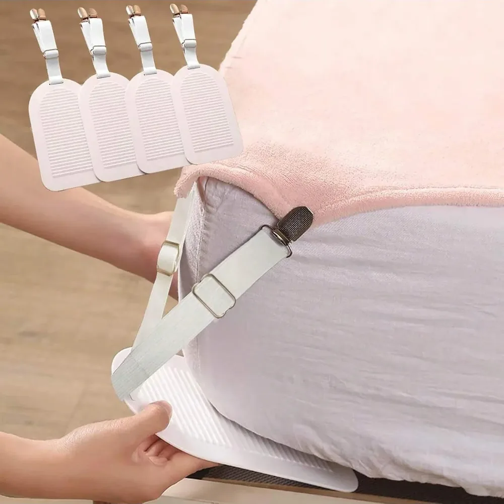 침대 시트 고정 클립의 전체적인 구성과 설치 예시